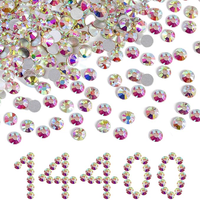 Beadsland Flatback Rhinestones Bulk,14400pcs AB Rhinestones for Nails Crafts Clothes DIY Decoration, Crystal AB, SS12,3.0-3.2mm