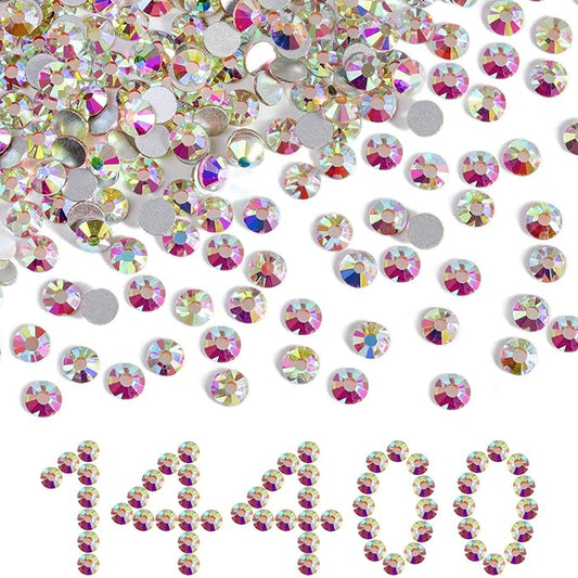 Beadsland Flatback Rhinestones Bulk,14400pcs AB Rhinestones for Nails Crafts Clothes DIY Decoration, Crystal AB, SS12,3.0-3.2mm