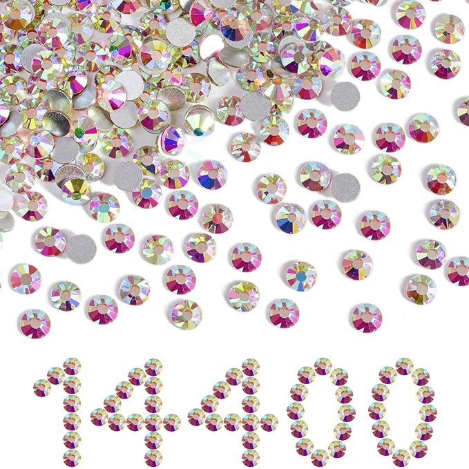 Beadsland Flatback Rhinestones Bulk,14400pcs AB Crystal Rhinestones for Nails Crafts Clothes DIY Decoration, Crystal AB, SS6, 1.9-2.1mm