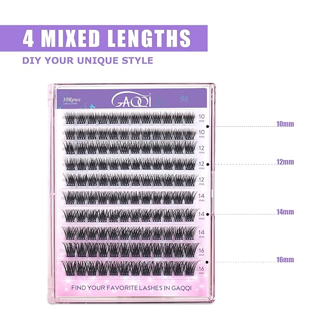 GAQQI Lash Clusters, Eyelash Clusters 120PCS C Curl Individual Lashes, Wispy Cluster Eyelash Extension 10-16mm Mixed Length, Natural Looking Cluster Lashes （GQ19, C Curl, 10-16mm)