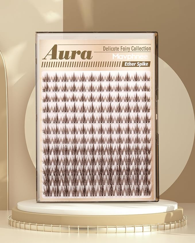 Fairy Lash Clusters Brown Eyelash Clusters Clear Band Individual Lashes Natural Cluster Eyelash Extensions Spiky Cluster Lashes Fan-Out Dark Brown Wispy Lashes Extensions (CC-Curly, 144PCS, 10-16MM)