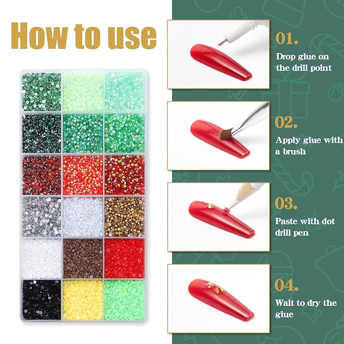 36000Pcs 3mm Christmas Resin Rhinestones Kit- Resin Mixed Color Rhinestones for Nail Clothes Shoes Tumblers Decoration Flat Back Round