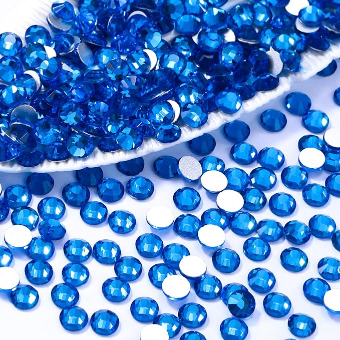 Meibite Capri Blue Flatback Rhinestones, Glass Rhinestones for Nail Art and Craft, Glue Fix, Loose Crystal Gemstones(Capri Blue, SS20, 1440pcs, 4.6-4.8mm)