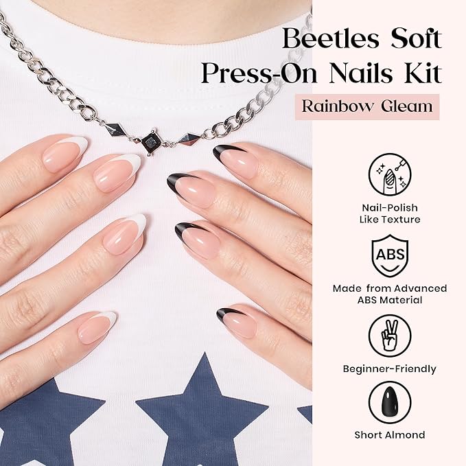 Beetles Press On Nails Kit - Rainbow Gleam | 720Pcs 24 Colors Short Almond Press On Nails | 15 Sizes Matte Glossy Glitter With Nail Glue & Nail Tabs Stickers, Fake Nails Kit Art For Women