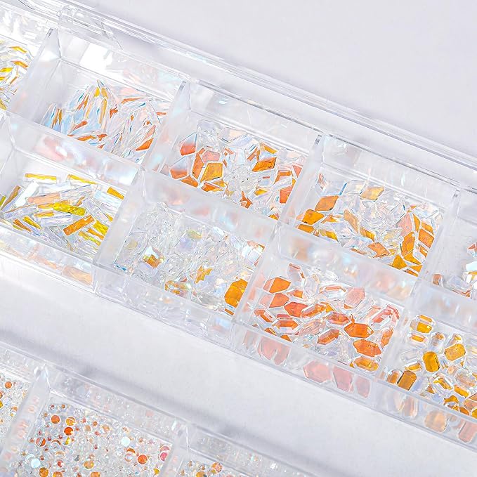 HNUIX Nail Rhinestones - 3200pcs Crystals Aurora, Multiple Shape Gems, Flatback Rhinestones, with Kit and Glue Gel, for Nail Art