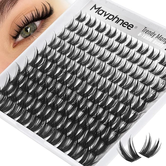 Manga Lash Clusters Bunny Wispy Fairy Cluster Eyelash Extensions Spiky Individual Lashes Anime Cluster Lashes Manhua Eyelash Clusters Natural Lash Extensions 8-18MM DIY Lash Pack CC Curve Doll Eye