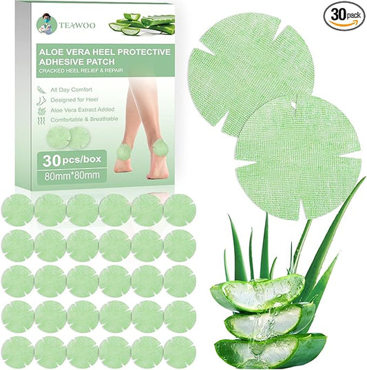 TEAWOO 30PCS Patented Aloe Vera Cracked Heel Treatment Patches, New Upgraded Cracked Heel Repair Bandage