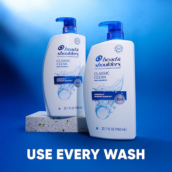 Head & Shoulders Anti-Dandruff Shampoo, Classic Clean Shampoo Twin Pack, 1% Pyrithione Zinc, Flake Control, Scalp Care, Color-Safe, Daily Use, Deep Clean, 32.1 fl oz Each