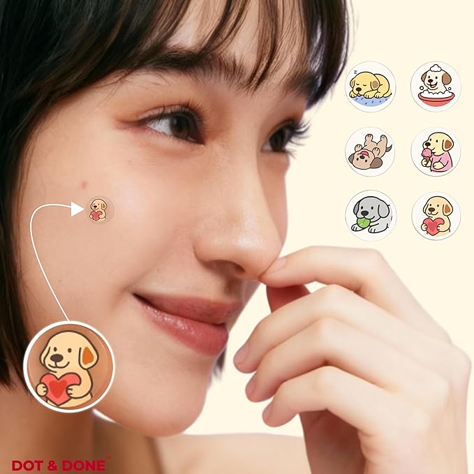 DOT & DONE Hydrocolloid Pimple Patches for Face, 48 Count 12 mm Round Acne Spot Dots with 6 Cute Dog Designs, Cute Pimple Patches for Teens & Adults, Day & Night Use, Buddy Dot Series