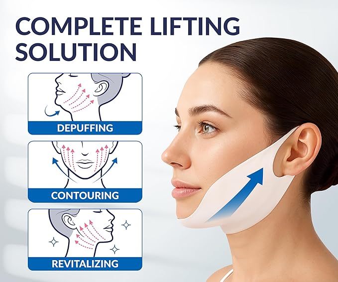STYLIA V Line Lifting Collagen Mask - Lift, Firm & Contour Jawline - Tightening Double Chin Strap with Hyaluronic Acid & Aloe - Neck Tightening and Lifting Mask - Jawline Shaper Face Lift Tape (10PC)