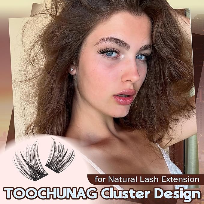 TOOCHUNAG Lash Clusters Natural Wispy Eyelash Clusters C Curly DIY Eyelashes Extensions 10-16MM Pestañas Postizas Naturales Thin Band Individual Cluster Lashes