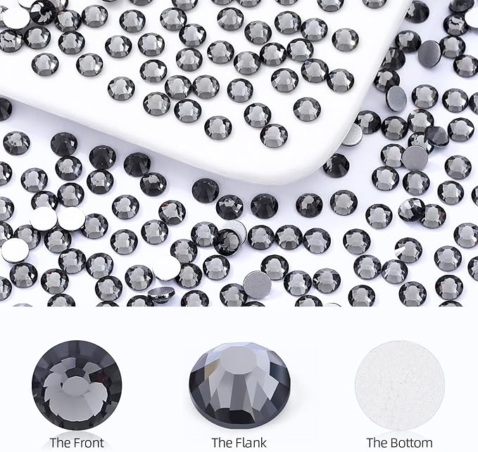 Meibite Gray Flatback Rhinestones, Glass Rhinestones for Nail Art and Craft, Glue Fix, Loose Crystal Gemstones(Gray, SS12, 1440pcs, 2.9-3.0mm)
