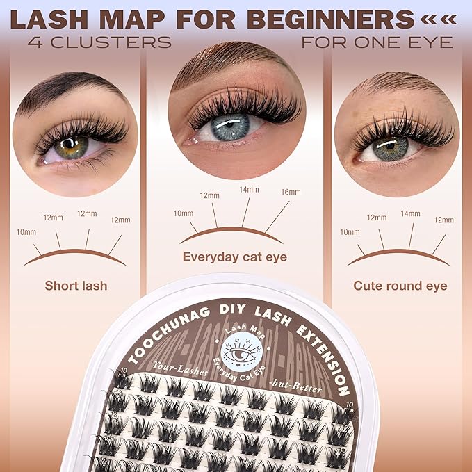 Natural Lash Clusters Kit Wispy Eyelash Clusters Kit Thin Band DIY Lash Extension Kit 10-16mm Eye Lashes Individual Fake Eyelashes Extensions Kit with Lash Bond and Seal by TOOCHUNAG