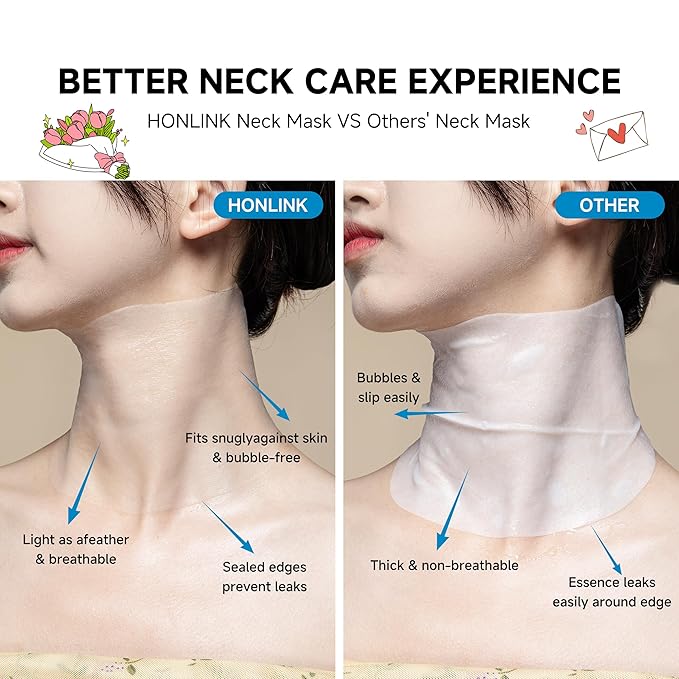 Neck Mask 8PCS,HONLINK Hydrolyzed Collagen Neckmask Set Gift with Hyaluronic Acid & Peptide, Moisturizing Firming Masks for Crepey Skin, Helps Reduce Appearance of Fine Lines for Smoother & Gloss Skin