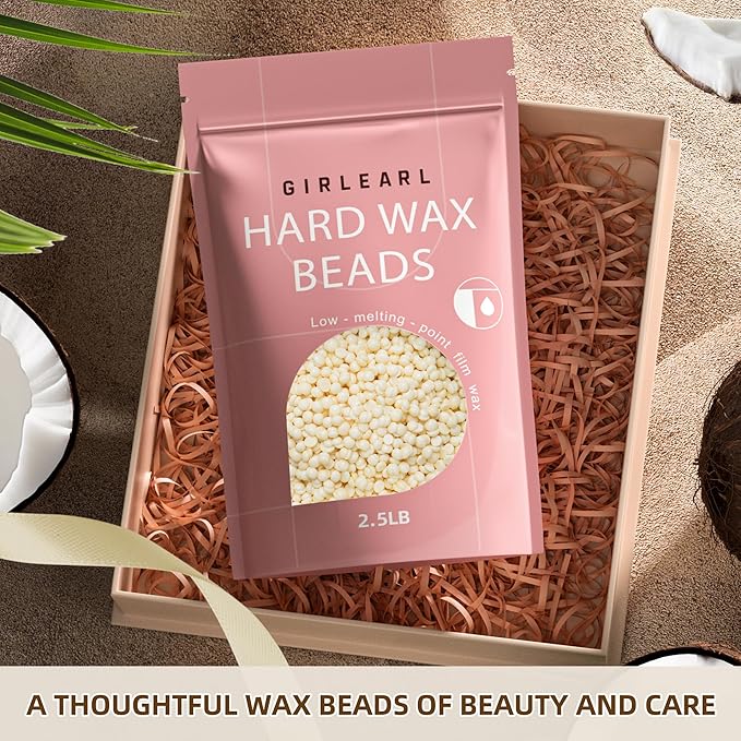 GIRLEARLE 2.5lb Wax Beads for Hair Removal, Brazilian Bikini Hard Wax for Sensitive Skin, Hard Wax beads Perfect for Full Body Eyebrow, Facial, Beard and Underarms at Home for Women and Men (Cream)