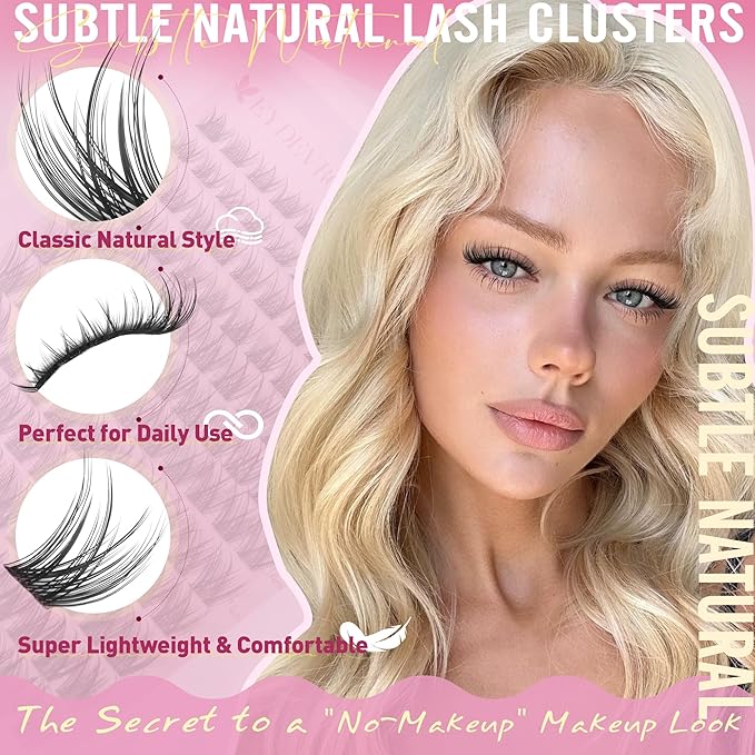 EYDEVRO Natural Lash Clusters Wispy Eyelash Clusters C Curl 8-16mm Cluster Eyelash Extensions DIY Lash Extensions at Home Cluster Lashes Reusable Waterproof Individual Lashes Soft Thin Band