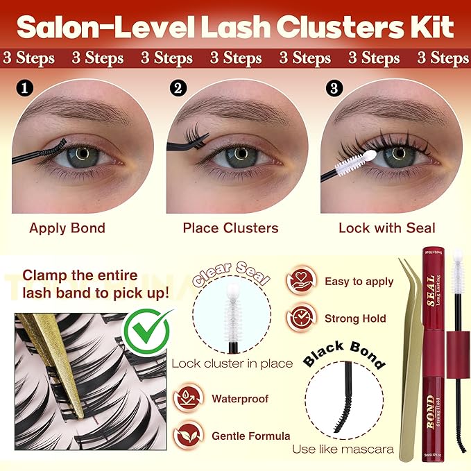 TOOCHUNAG Fairy Lash Clusters Kit 8-18mm Manga Eyelash Extension Kit Wispy Cluster Lashes Extensions Anime Individual Lashes Clusters Kit with Bond and Seal and Tweezers