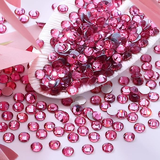 Meibite Rose Flatback Rhinestones, Glass Rhinestones for Nail Art and Craft, Glue Fix, Loose Crystal Gemstones(Rose, SS12, 1440pcs, 2.9-3.0mm)
