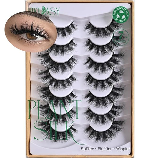 False Lashes 18mm Mink Lashes Full Strip Lashes 7 Pairs Pack Cat Eye Soft Fake Lashes Strips Reusable 25 Times,Pestañas Postizas Eye Lashes Wispy Lash Strips Eco Friendly Eyelash By Hiklasy