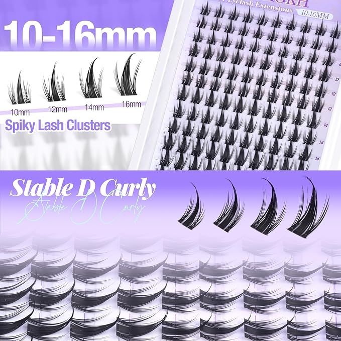 Manga Lash Clusters Kit with Spikes Natural Eyelash Clusters Kit Invisible Band Spiky Clusters Eyelash Extensions Kit Wispy DIY Anime Lash Extension with Lash Bond and Seal, Tweezers