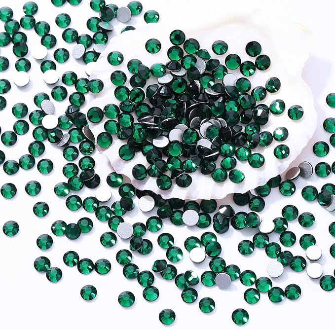 Meibite Green Flatback Rhinestones, Glass Rhinestones for Nail Art and Craft, Glue Fix, Loose Crystal Gemstones(Green, SS30, 576pcs, 6.4-6.6mm)