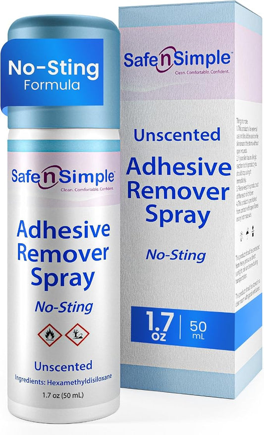 Safe n’ Simple Medical Adhesive Remover Spray for Skin - 1.7 Fl Oz No Sting Alcohol Free Ostomy Adhesive Remover - Gentle Medical Adhesive Removal Spray for Stoma, Urostomy, Ileostomy & Colostomy Care