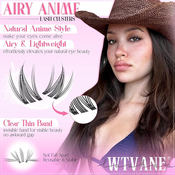 Wtvane Lash Clusters Fairy Eyelash Clusters Natural Invisible Lash Band 8-16mm Wispy Lash Clusters Eyelash Extensions C-Curly Individual Lashes False Eyelashes DIY Lash Extension Natural Manga Look