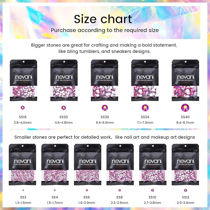 Novani Crystal Rhinestones, Flatback Loose Gemstones 288pcs Glass Rhinestones for Clothes Shoes Crafts Makeup Nail Art and DIY Decorations(SS30, Light Siam AB)