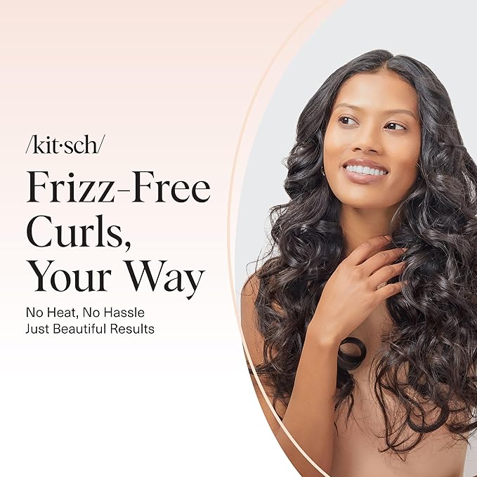 Kitsch Velvet XL Heatless Curling Set - Hair Curler for Heatless Curls Overnight - Flexi Rod & Hair Curlers to Sleep In, No Heat Damage Styling - With Two Velvet Bow Scrunchies - Eucalyptus