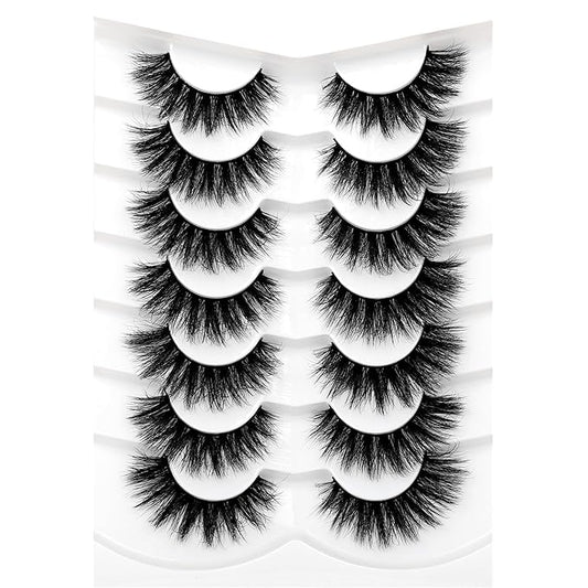 Pooplunch False Eyelash Volume Cat Eye Lashes D Curly Fluffy Lashes Wispy 8D Natural Soft Faux Mink Fake Eyelash Strips 7 Pairs Pack