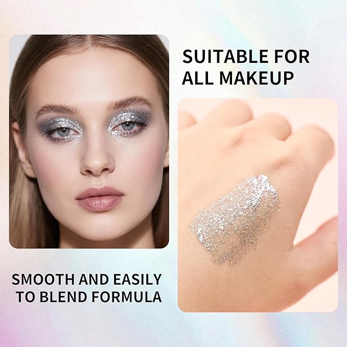 QIC Liquid Glitter Eyeshadow, Metallic & Shimmer Finish, Long Lasting, Non-Creasing, Smudge-proof, Lightweight Formula Liquid Eyeshadow for All Skin Tones, Buildable Color (01 Milky Way)