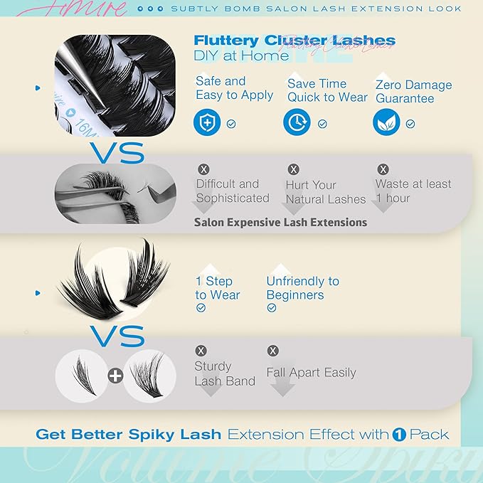 Lash Clusters Kit Manga Lashes Clusters Spiky 120D Eyelash Clusters Kit with Bottom Lashes 12-18MM Wispy Lash Extension Kit with Lash Bond and Seal Eyelash Extension Kit DIY at Home by JIMIRE