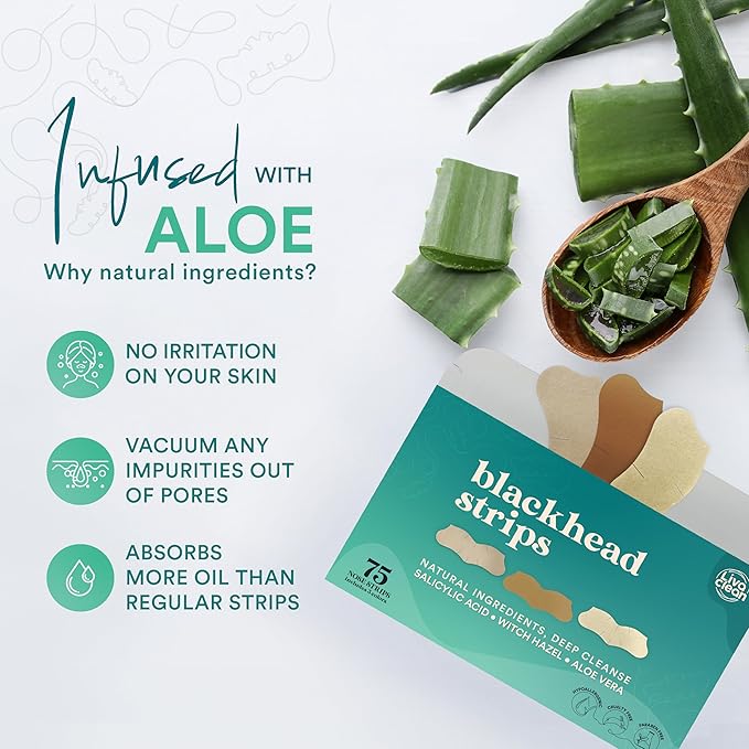 LivaClean (75 CT) Pore Strips w/Salicylic Acid, Witch Hazel & Aloe Vera - Blackhead Remover for Face Nose Pores Blackheads Removal - Blackhead Remover Strip