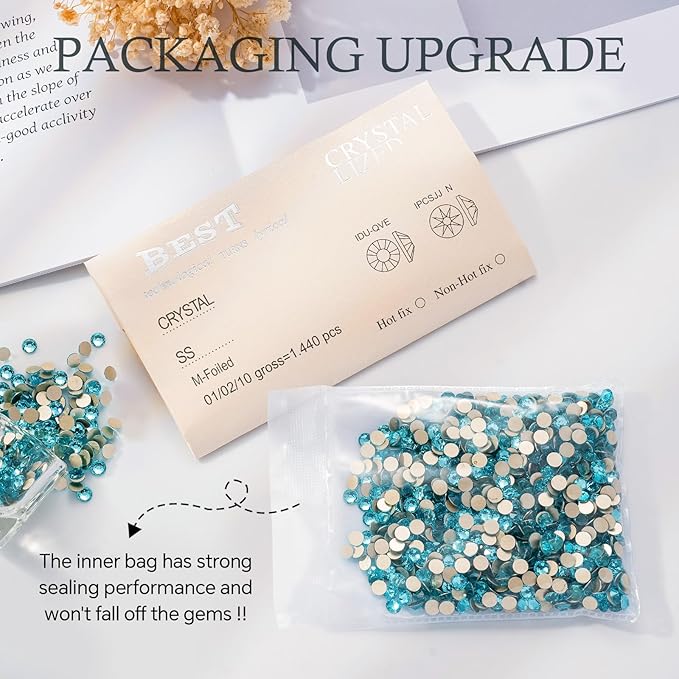 Meibite Aquamarine Flatback Rhinestones, Glass Rhinestones for Nail Art and Craft, Glue Fix, Loose Crystal Gemstones(Aquamarine, SS20, 1440pcs, 4.6-4.8mm)