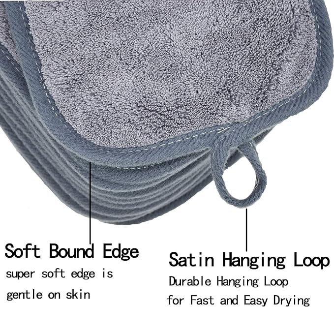 BloomSesame Makeup Remover Cloths for Face, Eye, Lips - Reusable Makeup Remover Pads Soft Microfiber Facial Cleansing Cloths 8 x 8 inch 12 Pack (Gray)