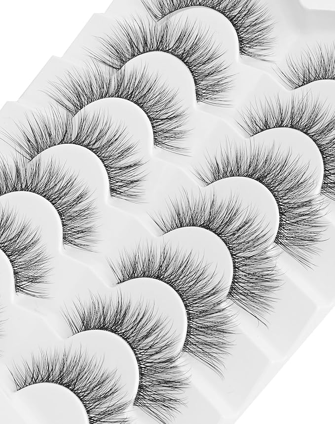 Natural Lashes Wispy False Eyelashes Cat Eye 3D False Lashes Fluffy Fake Eyelashes Strip Eye Lashes Pack 7 Pairs