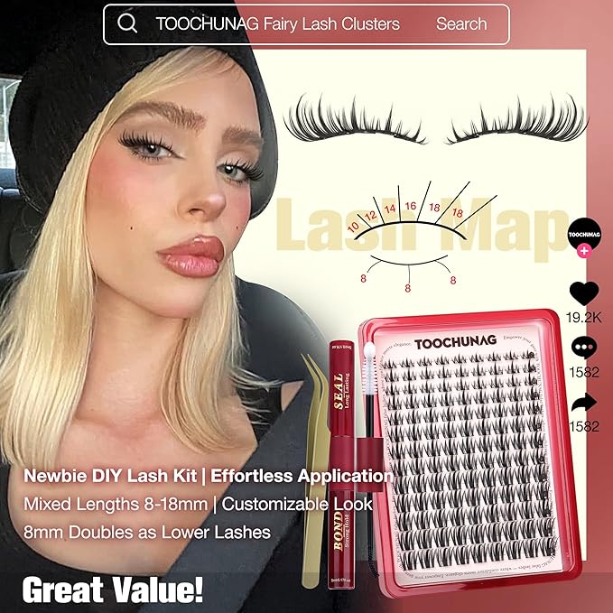 TOOCHUNAG Fairy Lash Clusters Kit 8-18mm Manga Eyelash Extension Kit Wispy Cluster Lashes Extensions Anime Individual Lashes Clusters Kit with Bond and Seal and Tweezers