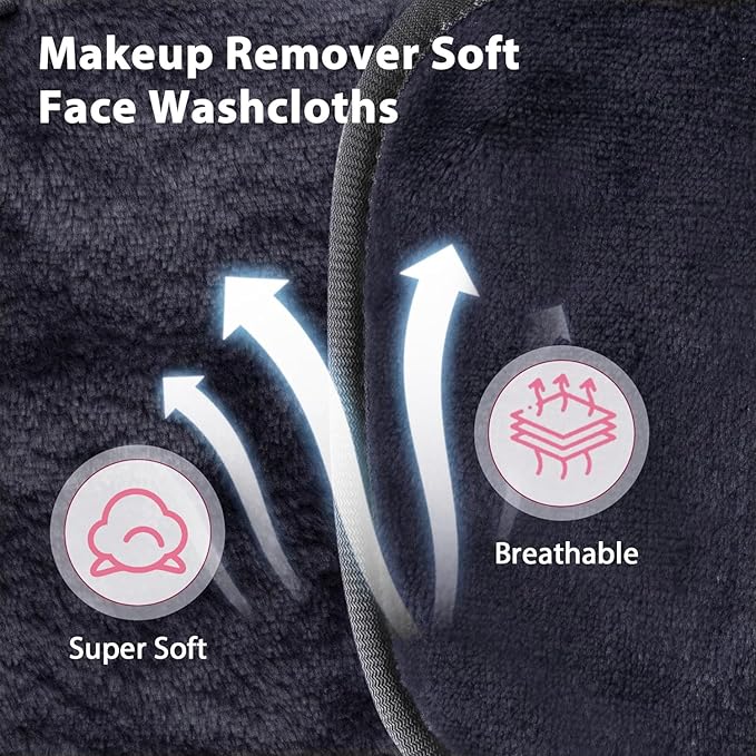 BloomSesame Makeup Remover Cloths for Face, Eye, Lips - Reusable Face Cleansing Cloth Microfiber Makeup Remover Pads 5 x 5 inch 6 Pack (Black)
