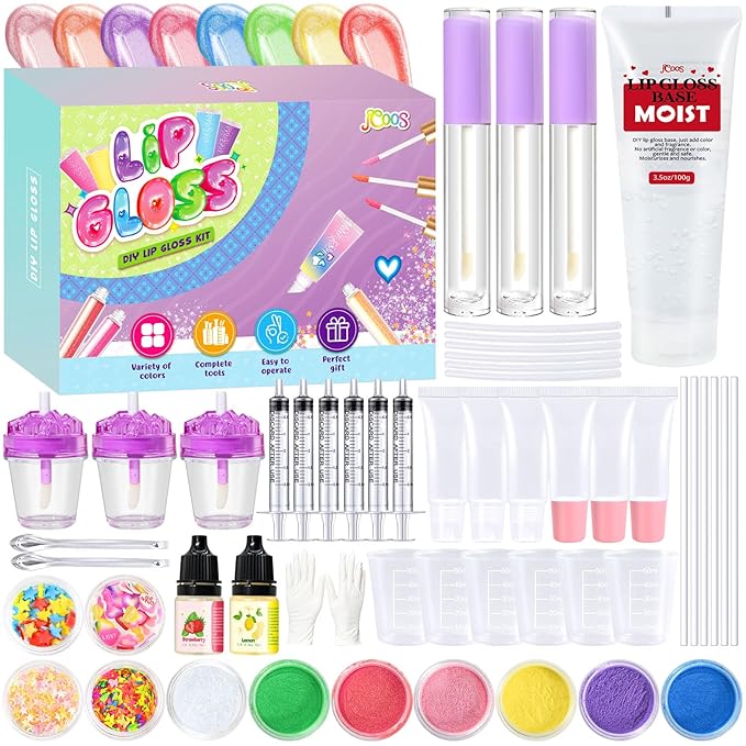 Jcoos Lip Gloss Making Kit, Fun Lip Gloss Kit to Make Your Own Lip Gloss with Moisturizing Lipgloss Base, All-Inclusive Moisturizing Handmade Lip Glaze Supplies Set for Beginner Women