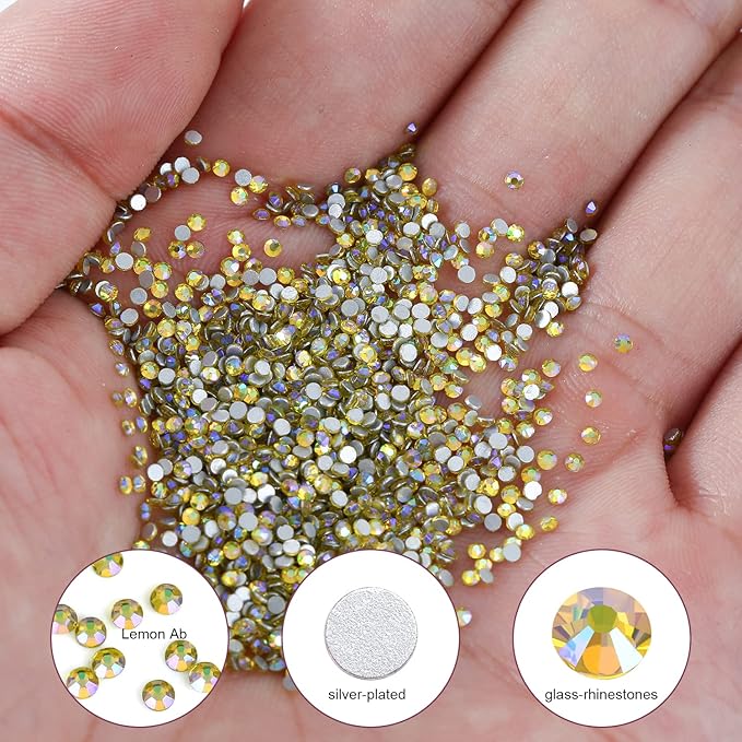 1440Pcs Lemon Ab Crystal Rhinestones,Glass Flatback Rhinestones Gemstones Mini for Nail Face Makeup Art Crafts Clothes Decoration-(SS6,2.0mm,Lemon Ab)
