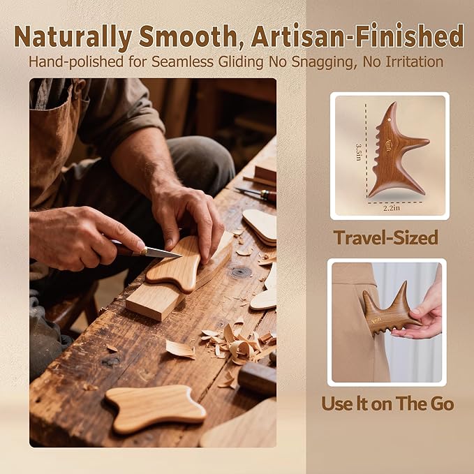 Wooden Gua Sha Tool with Rose Essential Oil, Trigger Point & Acupressure Massage Tool for Deep Tissue Muscle Relaxation, Compact Muscle Scraper Tool, Wellness Self-Care Gift Set