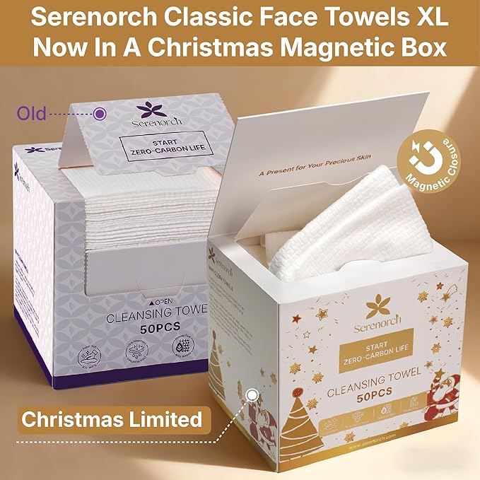 Serenorch Disposable Face Towels for Christmas, 10" x 12" Christmas Gifts for Sensitive Skin, Extra Soft Makeup Remover Dry Wipes, 50 Count