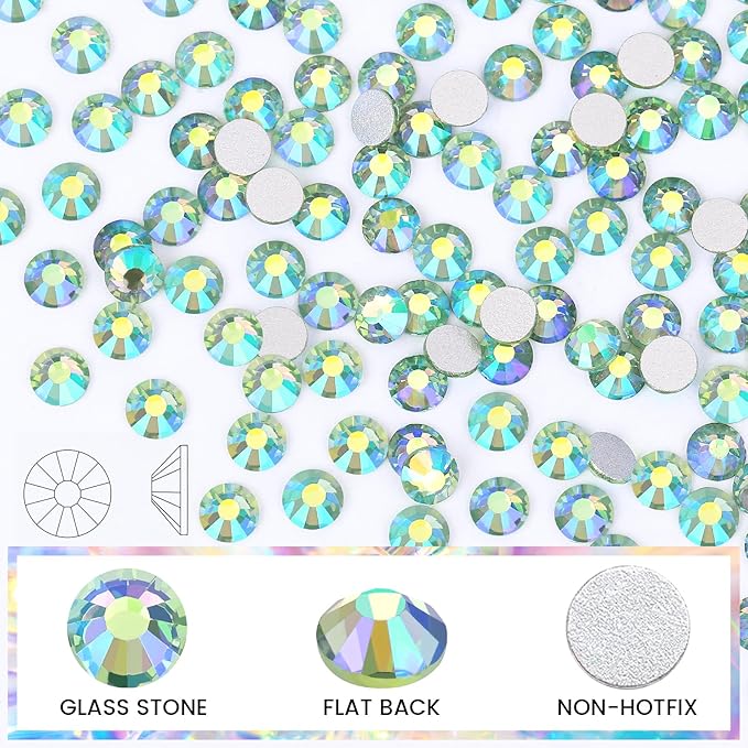 Novani Rhinestones 3000Pcs Flatback Crystal Round Loose Gemstones Glass Rhinestones for Crafts Makeup Nail Art Clothes Shoes DIY Decorations(SS8, 2.3-2.5mm,Light Green AB)