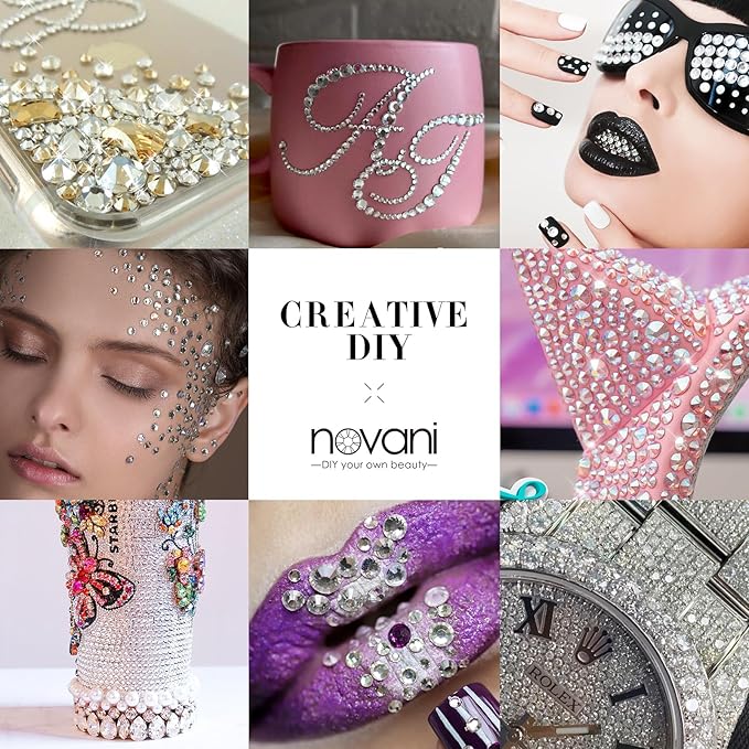 Novani Clear Rhinestones Flat Back Round Rhinestone Style 2088 Sparkly Crystal Gemstones for Crafting,Mixed Large Size(SS12-SS40，600PCS)