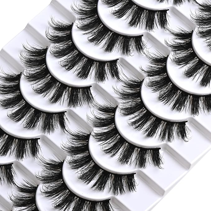 FARRED Fluffy Lashes Natural Eyelashes Short Wispy Eye Lash Strips 10 Pairs Separated Volume Eyelash Pack 16mm Dramatic Wispies Fake Strip Lashes Clusters Cat Eye Pestañas Spiky Look