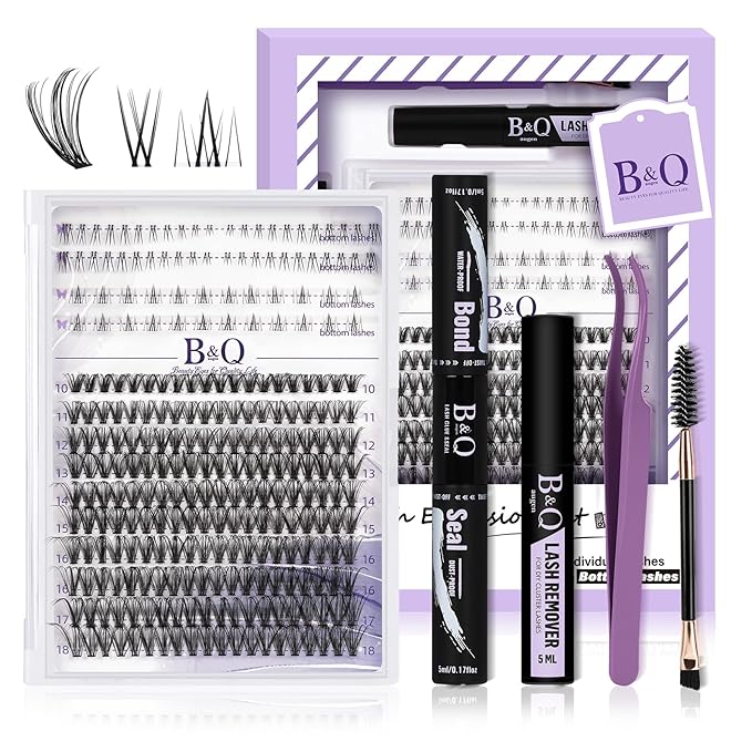 B&Qaugen Eyelash Extension Kit with Bottom Lash Extension 10-18mm 30D D Curl Lash Clusters Kit with Bottom Lashes DIY Lash Extension Kit Bond and Seal Lash Applicator (Kit-30D-D-MIX10-18)