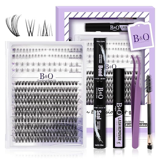 B&Qaugen Eyelash Extension Kit with Bottom Lash Extension 10-18mm 30D D Curl Lash Clusters Kit with Bottom Lashes DIY Lash Extension Kit Bond and Seal Lash Applicator (Kit-30D-D-MIX10-18)