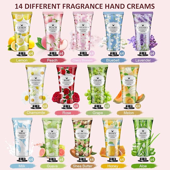 56 Pack Hand Cream Gifts Set, Valentines Day Gifts for Her, Bulk Hand Lotion Travel Size for Dry Cracked Hands, Mini Hand Lotion for Mothers Day Gifts, Bridal Shower Favors and Teacher Gifts for Women