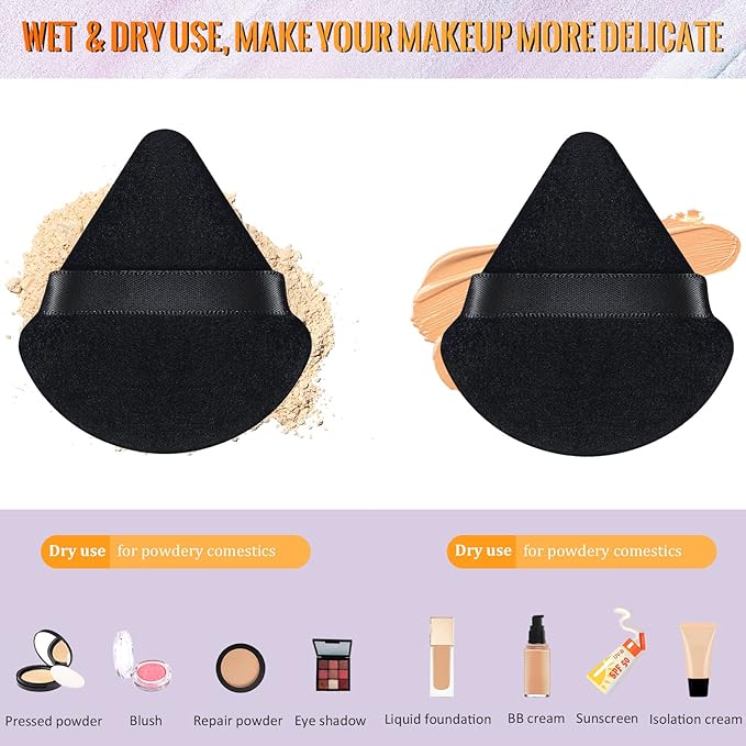 Meanplan 100 Pcs Powder Puff Face Soft Makeup Sponge Triangle Powder Puffs for Loose Velour Cosmetic Foundation Wet Dry Sponge Makeup Tools(Black)