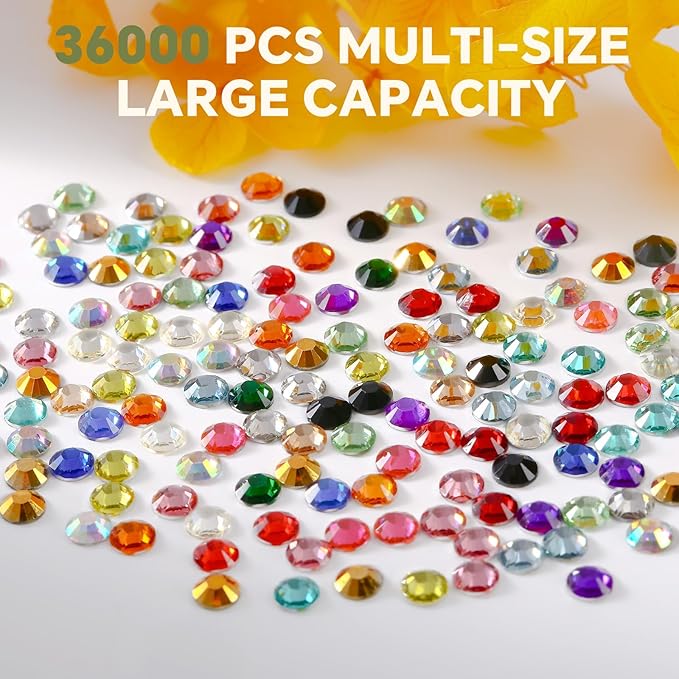 36000Pcs 3mm Mixed Color Flatback Rhinestones Kit for Nail Crafts DIY Decoration Non-hotfix Resin Round Shape Crystal
